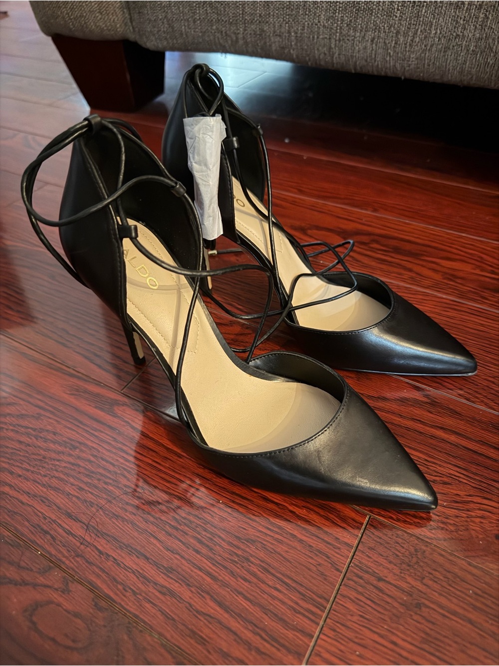 Aldo Black Pointed-Toe Lace-Up Stiletto Heels